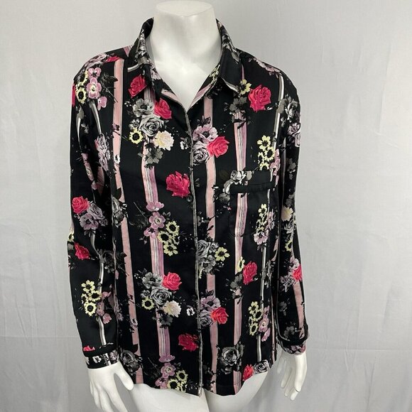 Victoria's Secret Women's Floral Satin Pj Pajama Set Shirt Pants Sz Medium Black - Picture 2 of 15